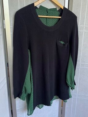 CAbi Black Tunic with Green Insets